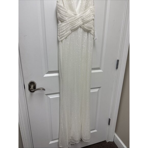 Mac Duggal Size 4 White 26598 V-Neck Sequin Wrap Waist Maxi Gown Wedding Bridal - Picture 6 of 12